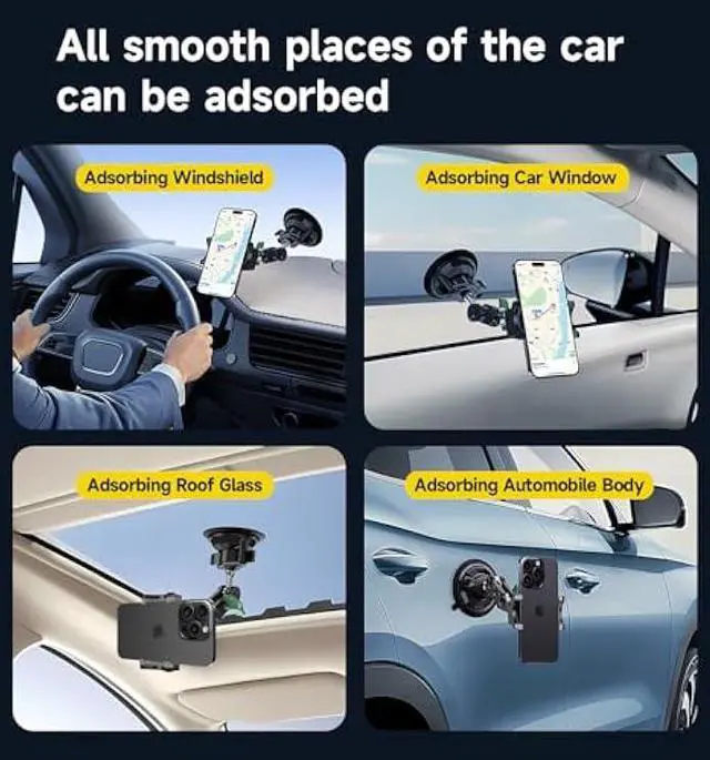 Alt view image 2 of 5 - MAGIC JOHN Car Phone Holder, Ultra-Durable Mteal Phone Holders for Your Car, 360° Rotation Cell Phone Car Mount for Windshield, Suction Cup Car Phone Mount for iPhone Samsung All Smartphone