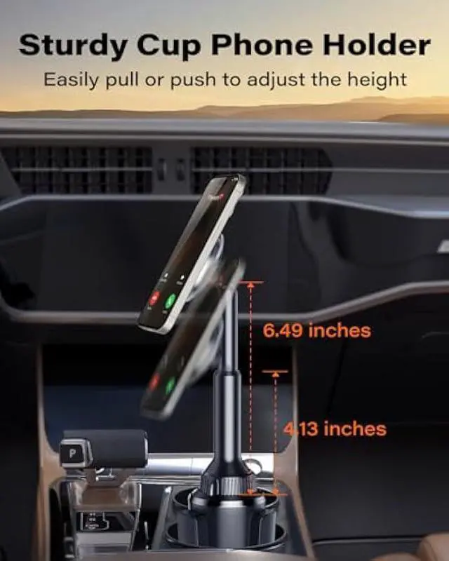 Alt view image 2 of 5 - OQTIQ Phone Cup Holder for Car Mount Compatible with MagSafe, Quick Extension Long Arm and 360° Rotation, Fits 3-4 Cup Holders - Stable & Secure for iPhone 12-17 Series, Not Charger