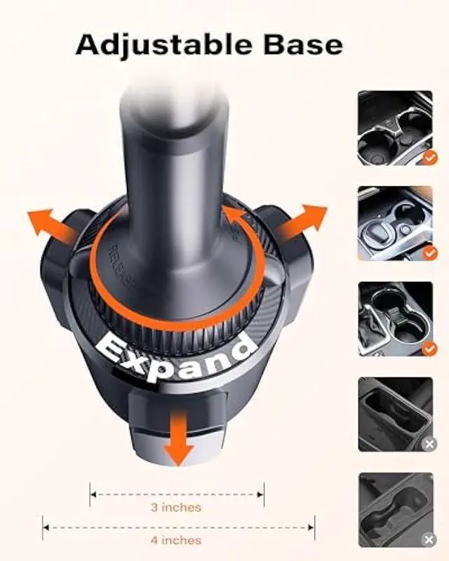 Alt view image 3 of 5 - OQTIQ Phone Cup Holder for Car Mount Compatible with MagSafe, Quick Extension Long Arm and 360° Rotation, Fits 3-4 Cup Holders - Stable & Secure for iPhone 12-17 Series, Not Charger