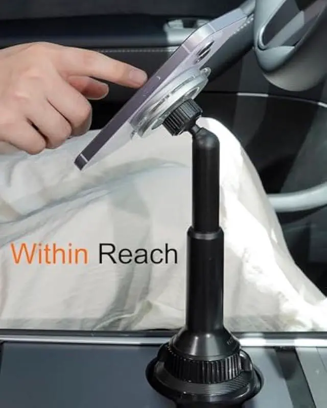 Alt view image 4 of 5 - OQTIQ Phone Cup Holder for Car Mount Compatible with MagSafe, Quick Extension Long Arm and 360° Rotation, Fits 3-4 Cup Holders - Stable & Secure for iPhone 12-17 Series, Not Charger