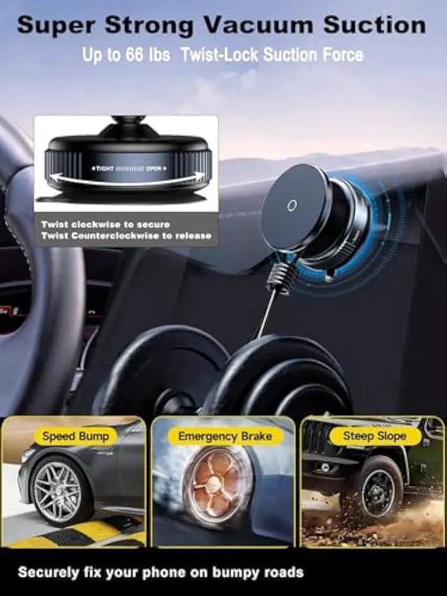 Alt view image 2 of 5 - Upgraded Vacuum Magnetic Suction Phone Mount, Magnetic Car Phone Holder, for iPhone 16 MagSafe Car Mount, ideal for Car/Gym/Mirror/Shower/Smooth Surface, Car Accessories Fit for iPhone 16 Pro Max 15