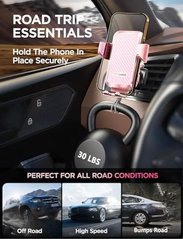 Alt view image 4 of 6 - Wireless Car Charger, JOYMASS 15W Fast Charging Auto Clamping Car Charger Cell Phone Holder Mount Vent for iPhone 15 14 13 12 Mini Pro Max, Samsung Galaxy S24 Ultra S23 S22 S21+ Note 20, etc - Pink