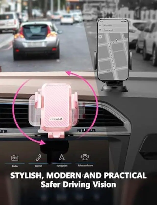 Alt view image 6 of 6 - Wireless Car Charger, JOYMASS 15W Fast Charging Auto Clamping Car Charger Cell Phone Holder Mount Vent for iPhone 15 14 13 12 Mini Pro Max, Samsung Galaxy S24 Ultra S23 S22 S21+ Note 20, etc - Pink