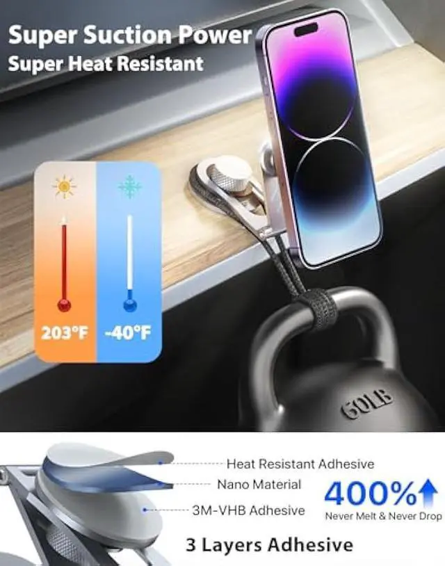 Alt view image 3 of 5 - Nycetek Tesla Phone Mount Holder for, [Super Suction Power] Dashboard Magnetic iPhone Car Mount for Tesla Model Y/3/S/X Accessories 2025, Alloy Foldable Car Holder for iPhone Samsung and More