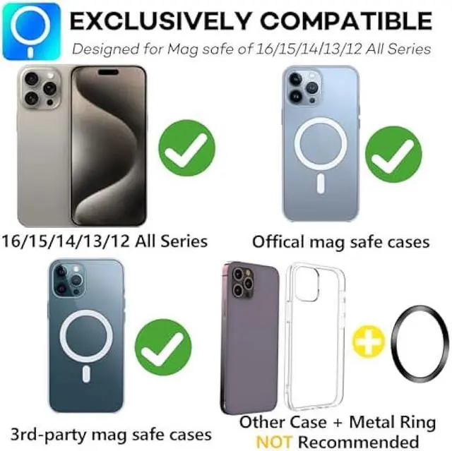 Alt view image 5 of 7 - Sticky Magnetic Phone Mount Compatible with Magsafe 16 15 14 13 12 Pro Max Mini Car Mount and Wall Mount Soft Silicone Front