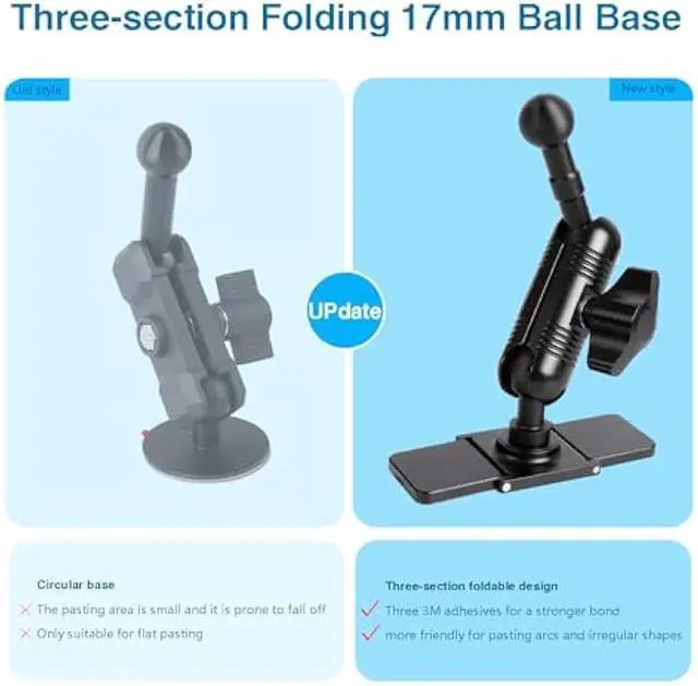 Alt view image 3 of 7 - Adhesive 17mm Ball Mount with Extension Adapter for Car Phone Holder, Suction Cup Base for Mounting on Car Dashboards, 17mm Ball Head Stand Base Compatible with Garmin Nuvi GPS Navigator