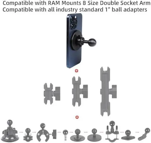 Alt view image 4 of 7 - Super Magnetic Cell Phone Holder Base with 1 Ball for MagSafe iPhone 15 14 13 12 Series,Compatible with RAM mounts and Other B Size Ball Double Socket Arm