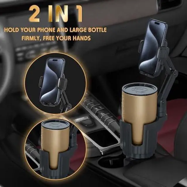 Alt view image 3 of 5 - Phone Holders for Your Car, 2 in 1 Universal Cup Holder Expander Adjustable Base with Phone Mount, Long Arm with 360°Rotation Cup Holder Phones Mount for Car Compatible with All Smartphones