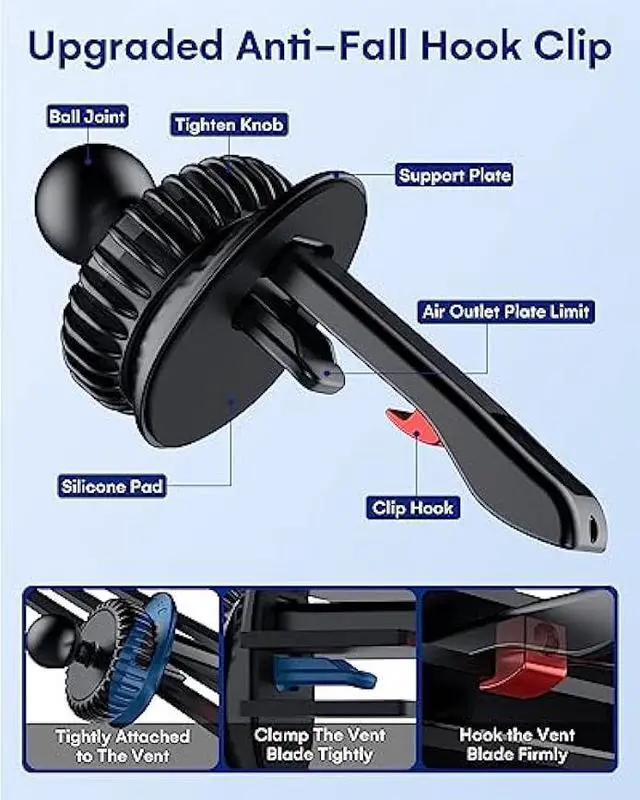 Alt view image 2 of 5 - ZEEHOO Car Mount Vent Clip Replacement, Universal Air Vent Clip [0.67in(17 mm) Ball Joint] for Wireless Car Charger&Car Phone Holder, Vent Ball Mount for Garmin Nuvi Serie 3.5-7 Sat Nav