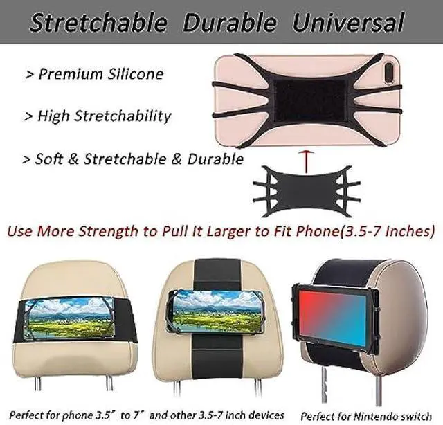 Alt view image 3 of 5 - Phone Mount for Car Headrest Fits All 3.5-7 Inch Cell Phone and Devices Silicone Car Phone Holder Mount for Kids in Back Seats - Black