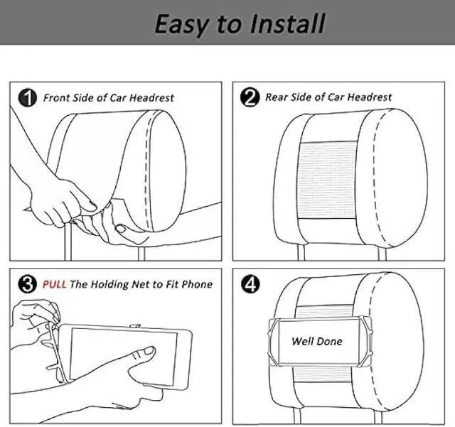 Alt view image 5 of 5 - Phone Mount for Car Headrest Fits All 3.5-7 Inch Cell Phone and Devices Silicone Car Phone Holder Mount for Kids in Back Seats - Black