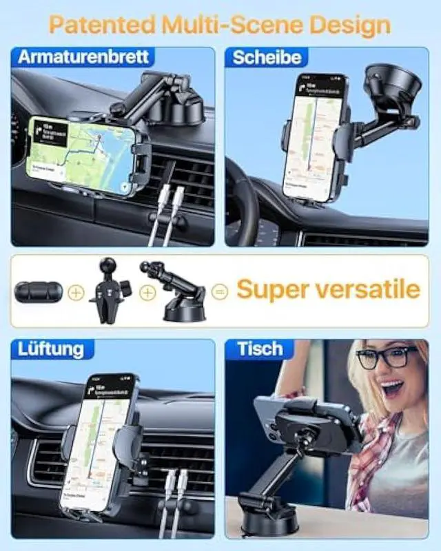 Alt view image 2 of 5 - YRU [True Upgrade for Safety] Car Phone Holder Mount [Patent & Military-Grade] Dashboard Cell Phone Holder for Car Vent Windshield Phone Stand for iPhone 17 16 15 14 13 Pro Max Truck Samsung, Blue