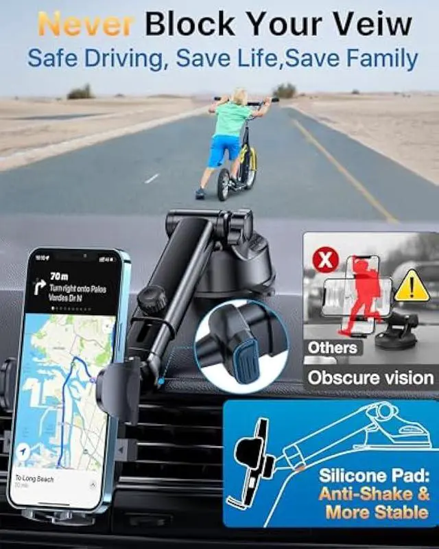 Alt view image 5 of 5 - YRU [True Upgrade for Safety] Car Phone Holder Mount [Patent & Military-Grade] Dashboard Cell Phone Holder for Car Vent Windshield Phone Stand for iPhone 17 16 15 14 13 Pro Max Truck Samsung, Blue