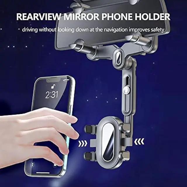 Alt view image 2 of 6 - Turcee Car Rearview Mirror Navigation Phone Holder, 360 Rotatable and Retractable, for iPhone, Samsung Galaxy & All Smartphones