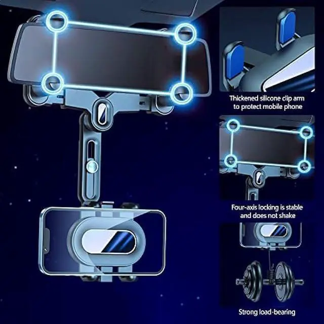 Alt view image 4 of 6 - Turcee Car Rearview Mirror Navigation Phone Holder, 360 Rotatable and Retractable, for iPhone, Samsung Galaxy & All Smartphones