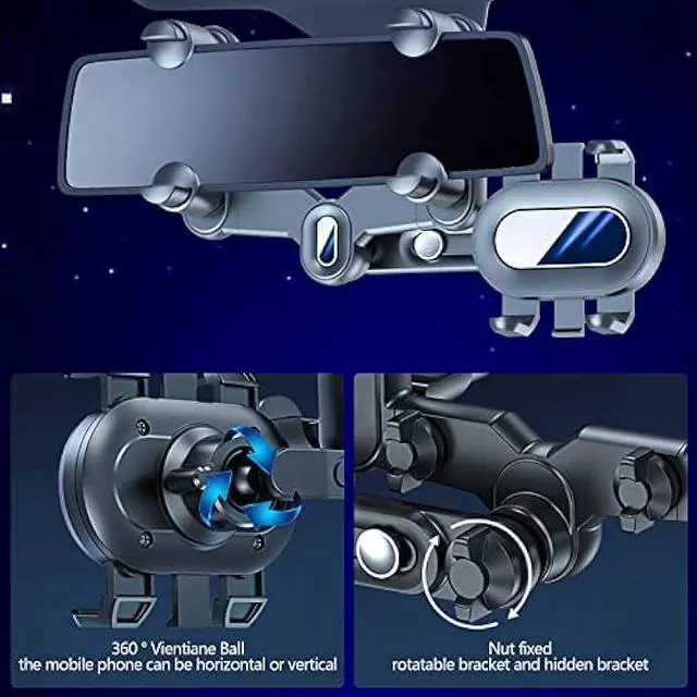 Alt view image 3 of 6 - Turcee Car Rearview Mirror Navigation Phone Holder, 360 Rotatable and Retractable, for iPhone, Samsung Galaxy & All Smartphones