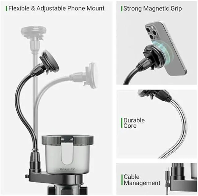Alt view image 4 of 5 - 2-in-1 Car Cup Holder Expander for Phone MagSafe, Upgraded Cup Holder Phone Mount for Car with Adjustable Base, Compatible with Yeti 20/26/30 oz, Hydroflask 32/40 oz (Transparent Black)