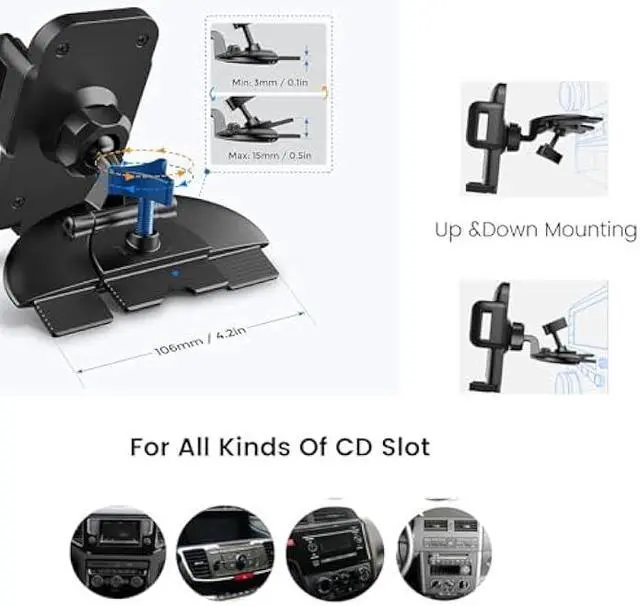 Alt view image 3 of 5 - Replacement CD Phone Mount, CD Slot Mounting Bracket Base Compatible with Garmin Nuvi Serie 3.5-7 inches Sat Nav [17mm/0.67in Ball Joint], GPS, Magnetic Mount/Phone Holder Clamp/Tablet Mount