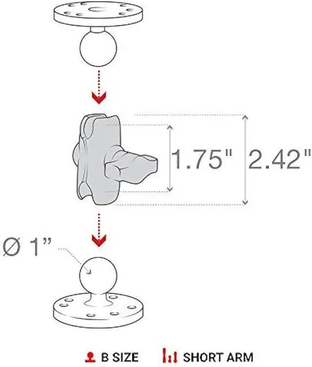 Alt view image 3 of 5 - RAM Mounts RAP-B-201U-A Composite Double Socket Arm - Short Arm Compatible with B Size 1 Ball Components