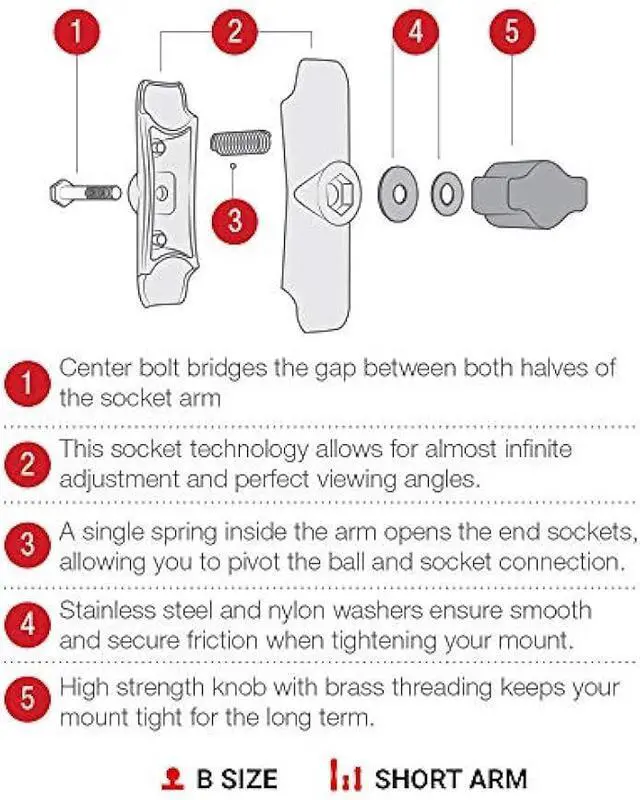 Alt view image 4 of 5 - RAM Mounts RAP-B-201U-A Composite Double Socket Arm - Short Arm Compatible with B Size 1 Ball Components