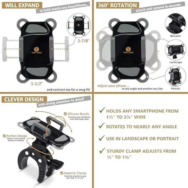 Alt view image 2 of 5 - Baby Stroller Phone Holder, Shopping Cart, Golf Cart, Push Cart, Bike Phone Mount, for Motorcycle, Scooter, ATV, Boat, Spin Bike, Treadmill, Handlebar- Universal- iPhone, Cell Phone Clamp (Grey)