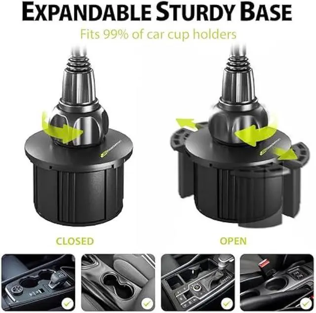 Alt view image 3 of 5 - Bracketron TripGrip Universal Phone Holder for Car Cup Holder Mount - 360 Degree Rotation, Swivel Gooseneck, Expandable Base Cell Phone Cup Holder Insert - Smartphone Cradle Stand