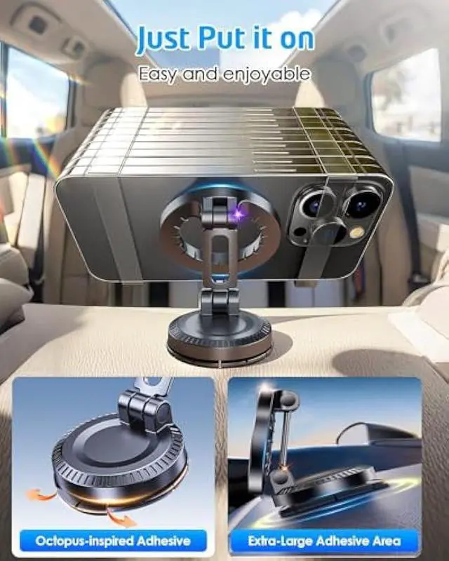 Alt view image 5 of 7 - WixGear for MagSafe Car Mount, Foldable Car Phone Mount, Magnetic Phone Holder for Car Dashboard, Strong Magnets, MagSafe Suction Mount, MagSafe Dash Mount, 360° Rotation, Compatible with iPhones