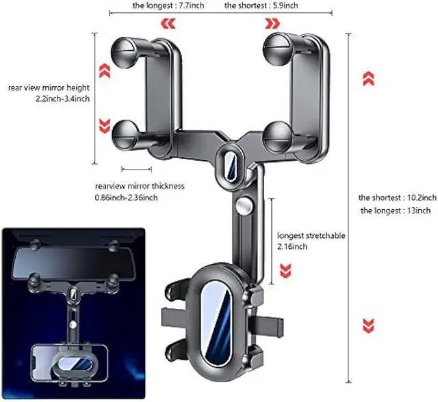 Alt view image 5 of 6 - Turcee Car Rearview Mirror Navigation Phone Holder, 360 Rotatable and Retractable, for iPhone, Samsung Galaxy & All Smartphones