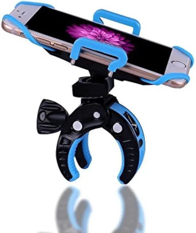 Alt view image 2 of 6 - Bike Mount, Bike Phone Mount Motorcycle Baby Carriage Bicycle Cell Phone Holder Cradle with Rubber Strap 360 Degree Rotate for iPhone X,8,7 6s Plus 5s 5SE,Galaxy (Blue)