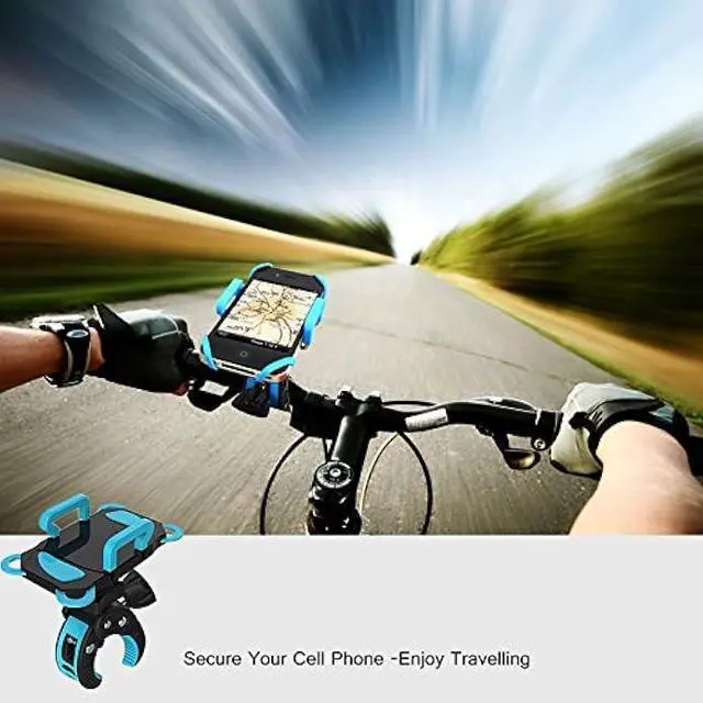 Alt view image 6 of 6 - Bike Mount, Bike Phone Mount Motorcycle Baby Carriage Bicycle Cell Phone Holder Cradle with Rubber Strap 360 Degree Rotate for iPhone X,8,7 6s Plus 5s 5SE,Galaxy (Blue)