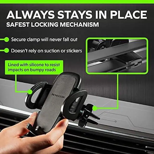 Alt view image 3 of 5 - Air Vent Car Phone Mount Holder - Locking Cell Phone Car Mount Universal for Any Smartphone, iPhone, Android - Clip On Car Phone Holder for Dashboard - Stocking Stuffers