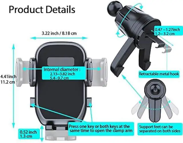 Alt view image 3 of 5 - YouOKLight Phone Holder car Vent, car Cell Phone Holder for iPhone, car Vent Phone Mount, Car Phone Holder, 2023 Upgraded Metal Hook Universal, Car Phone Mount fit for Smart Phone.