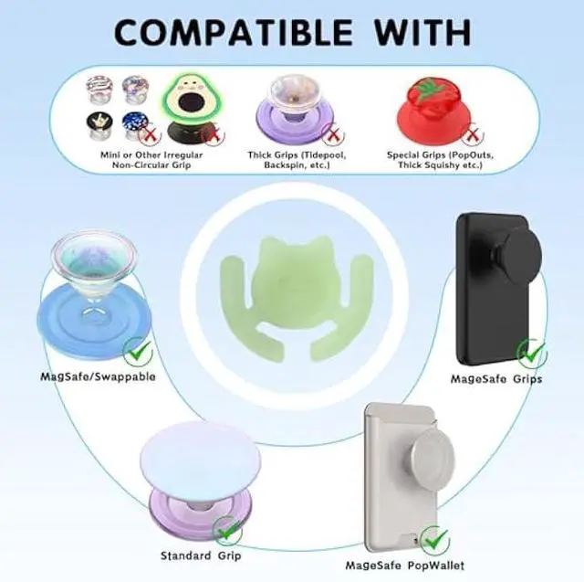 Alt view image 4 of 5 - Multi-Surface Holder Car Mount 4 Pack Compatible for Popsocket Grip Holder for Pop Socket Mount Device Accessory Wall Mount Cute Cat Strong Adhesive Sticky (Black, Pink, White, Glow in Dark)