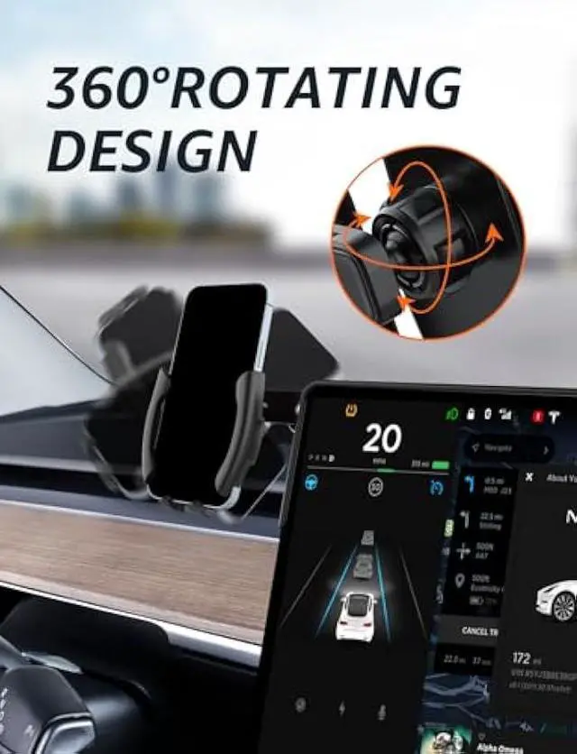 Alt view image 3 of 5 - Tesla Phone Mount & Holder for Tesla Model Y (2019-2024) & Model 3 (2018-2023) - Premium Screen Dock Accessory with Dual-Side Clamp, ABS Base + Aircraft Aluminum Arm, Silent Anti-Slip Design