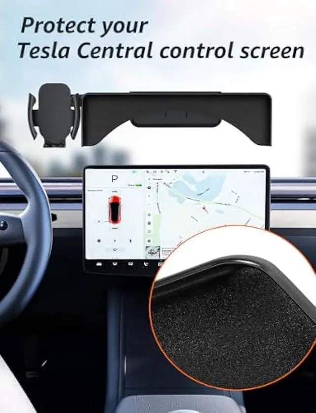 Alt view image 4 of 5 - Tesla Phone Mount & Holder for Tesla Model Y (2019-2024) & Model 3 (2018-2023) - Premium Screen Dock Accessory with Dual-Side Clamp, ABS Base + Aircraft Aluminum Arm, Silent Anti-Slip Design