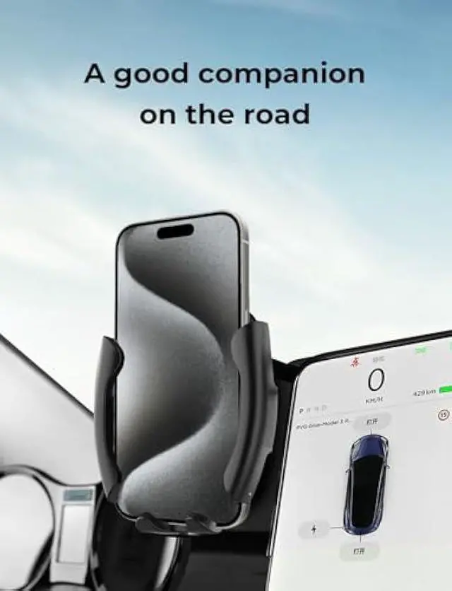 Alt view image 5 of 5 - Tesla Phone Mount & Holder for Tesla Model Y (2019-2024) & Model 3 (2018-2023) - Premium Screen Dock Accessory with Dual-Side Clamp, ABS Base + Aircraft Aluminum Arm, Silent Anti-Slip Design