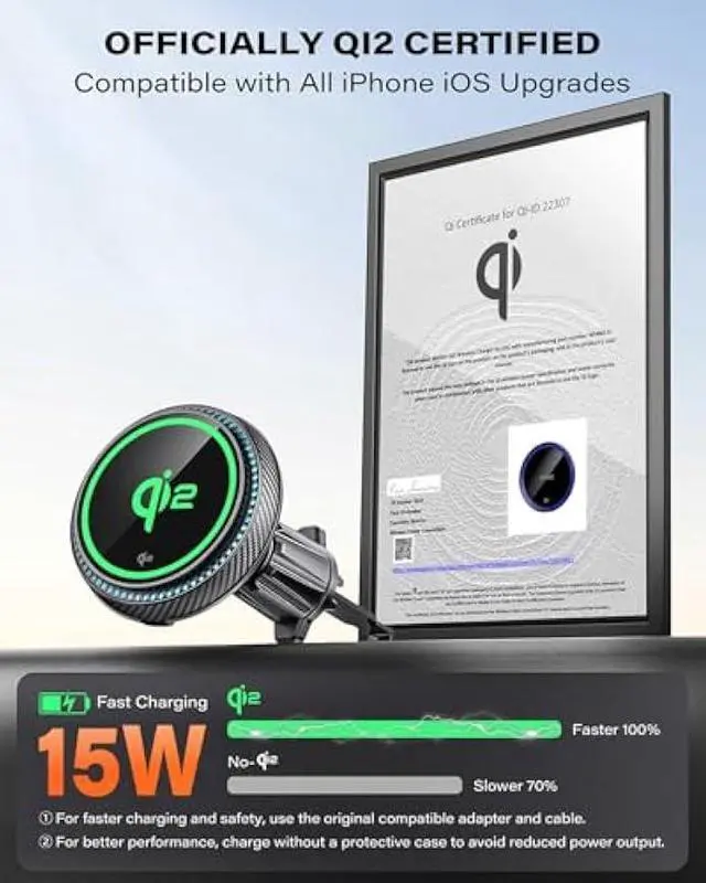 Alt view image 2 of 5 - APPS2Car for Qi2 15W MagSafe Car Mount Charger, Qi2-Certified MagSafe Car Charger, Air Vent/Dashboard Magnetic Phone Holder Car for iPhone 16 Pro Max Plus 15 14 13, Black