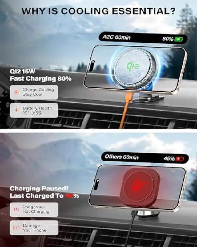 Alt view image 4 of 5 - APPS2Car for Qi2 15W MagSafe Car Mount Charger, Qi2-Certified MagSafe Car Charger, Air Vent/Dashboard Magnetic Phone Holder Car for iPhone 16 Pro Max Plus 15 14 13, Black