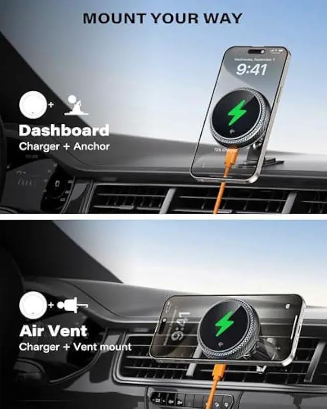 Alt view image 5 of 5 - APPS2Car for Qi2 15W MagSafe Car Mount Charger, Qi2-Certified MagSafe Car Charger, Air Vent/Dashboard Magnetic Phone Holder Car for iPhone 16 Pro Max Plus 15 14 13, Black