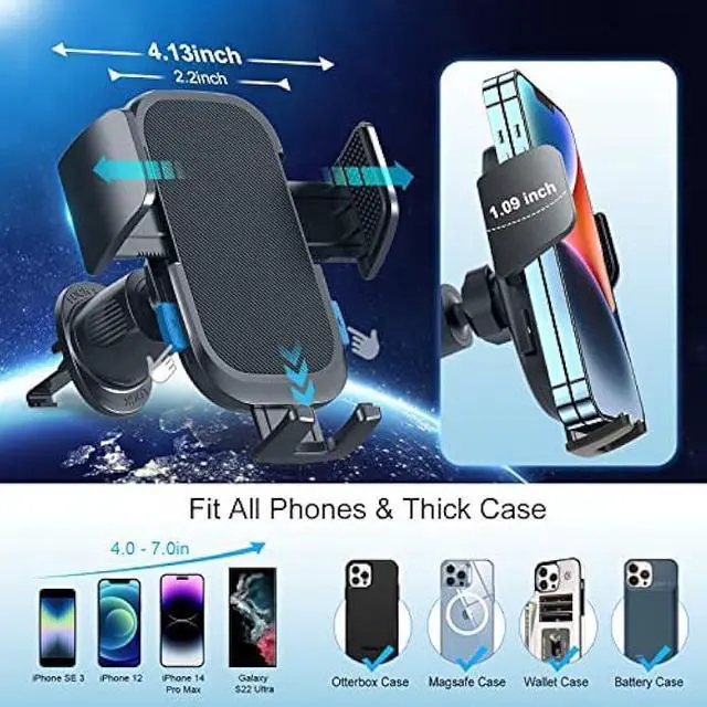 Alt view image 4 of 5 - Metal Hook Car Vent Phone Holder Mount, Ultra Stable Air Vent Clip for Cell Phones, [Thick Cases Friendly] Automobile Cradle Fit for iPhone 17 16 15 14 13 Pro Max/Samsung/Google