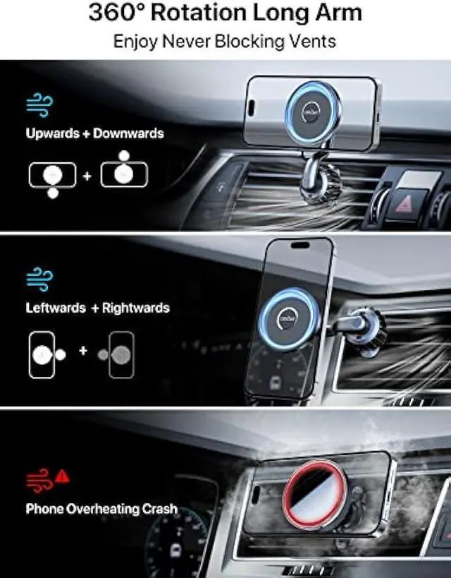 Alt view image 2 of 5 - Compatible for MagSafe Car Mount [Strongest Magnet] Magnetic Phone Holder for Car [360° Adjustable] Air Vent Magnetic Phone Mount Fit for MagSafe iPhone 16 15 14 13 12 Pro Max Plus Mini