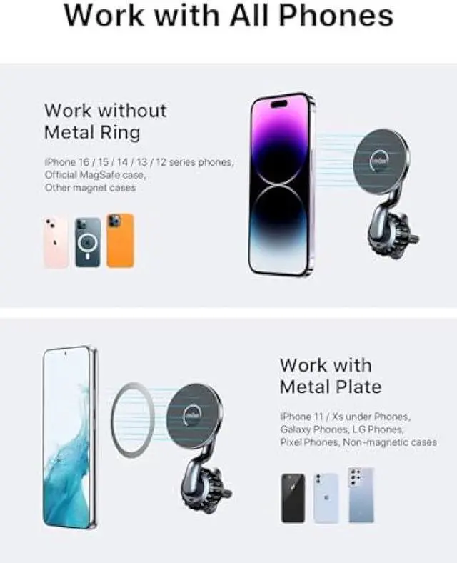 Alt view image 5 of 5 - Compatible for MagSafe Car Mount [Strongest Magnet] Magnetic Phone Holder for Car [360° Adjustable] Air Vent Magnetic Phone Mount Fit for MagSafe iPhone 16 15 14 13 12 Pro Max Plus Mini