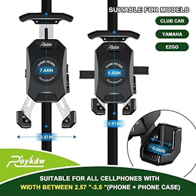 Alt view image 2 of 7 - Roykaw Golf Cart Phone Mount Holder for iPhone/Galaxy/Google Pixel/Motorola- Compatible with EZGO, Club Car, Yamaha, Upgrade Quick Release & One-Touch Lock