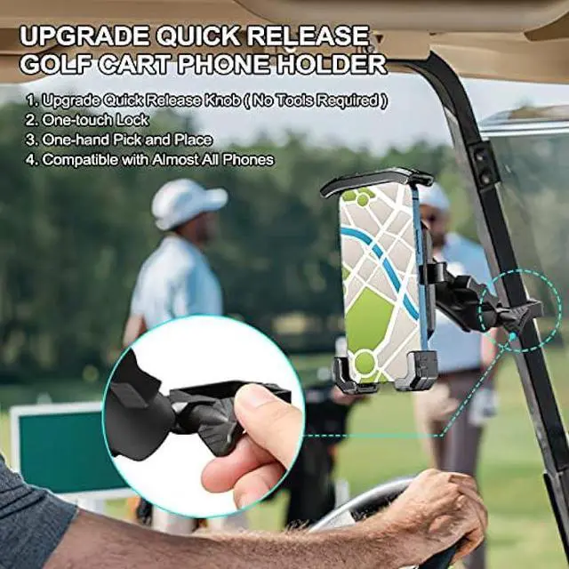 Alt view image 3 of 7 - Roykaw Golf Cart Phone Mount Holder for iPhone/Galaxy/Google Pixel/Motorola- Compatible with EZGO, Club Car, Yamaha, Upgrade Quick Release & One-Touch Lock