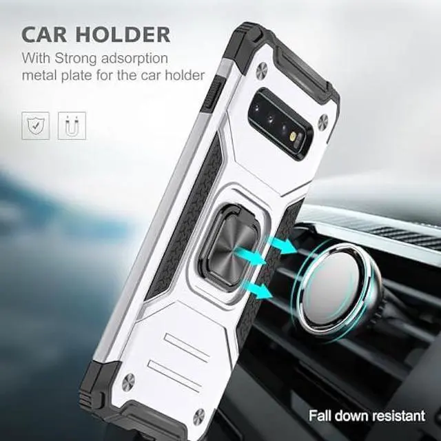 Alt view image 4 of 6 - for Samsung Galaxy S10 Case Military Grade Shockproof with Kickstand Stand Built-in Magnetic Car Mount Armor Heavy Duty Protective Case for Samsung Galaxy S10 Phone Case (Sliver)