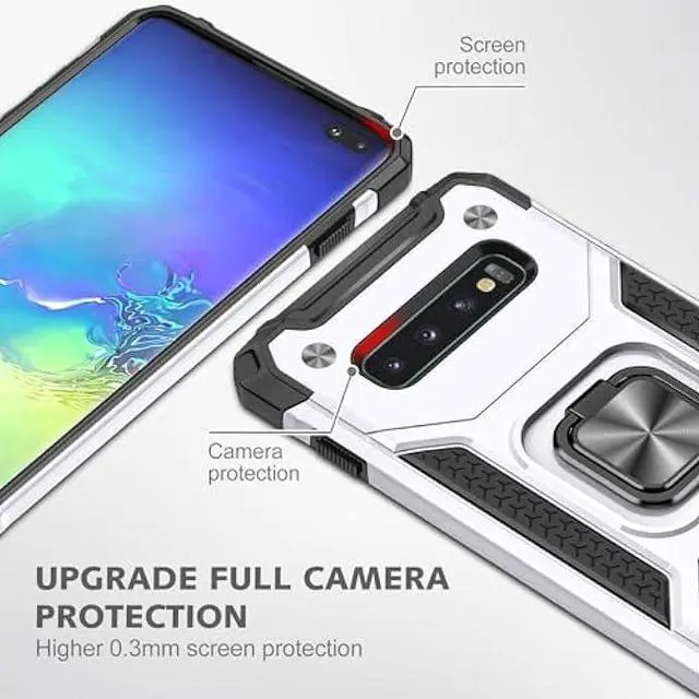 Alt view image 6 of 6 - for Samsung Galaxy S10 Case Military Grade Shockproof with Kickstand Stand Built-in Magnetic Car Mount Armor Heavy Duty Protective Case for Samsung Galaxy S10 Phone Case (Sliver)