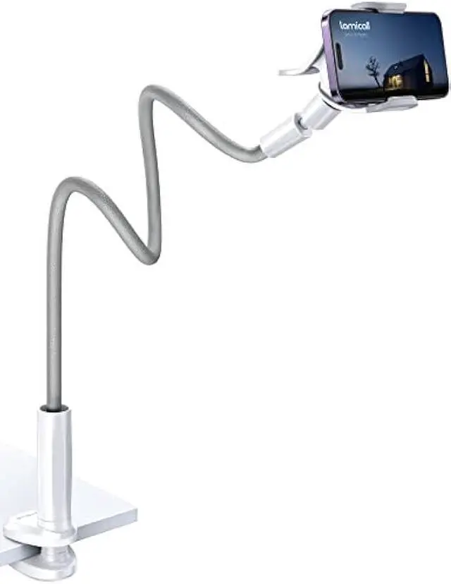 Main image of Lamicall Phone Holder Bed Gooseneck Mount, Cell Phone Clamp Clip for Desk, Flexible Long Arm Headboard Bedside Lazy Bracket, Overhead Table Stand Grey