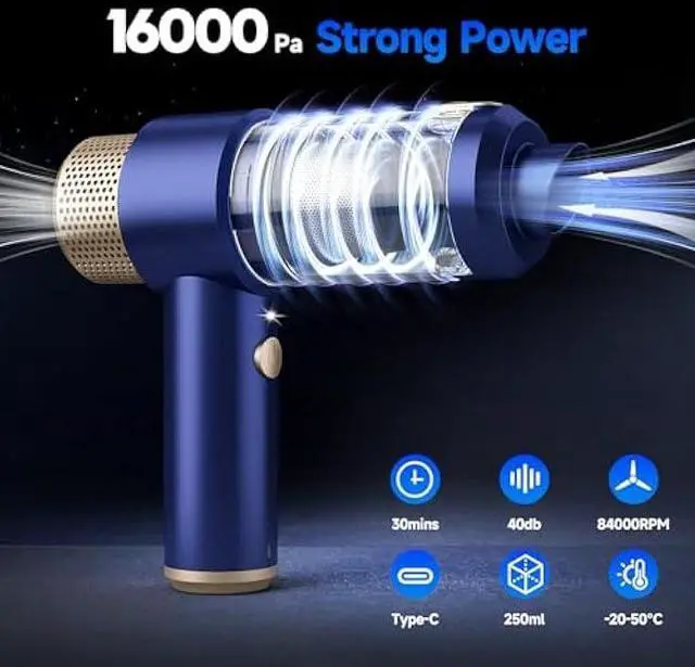 Alt view image 4 of 6 - Car Vacuum Cleaner, 16000PA Mini Car Vacuum Cordless Powerful, 7 in 1 Portable Handheld Vacuum Cordless with LED Light, Dual Filters, One-Touch Empty for Pet Hair, Home, Office