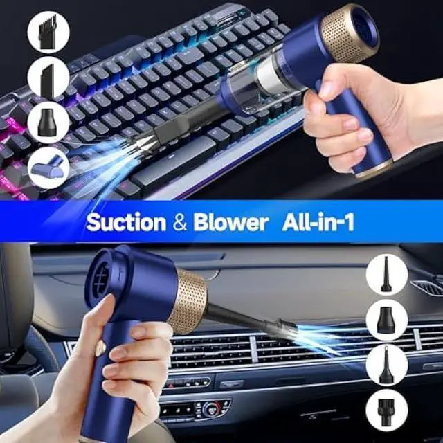 Alt view image 3 of 6 - Car Vacuum Cleaner, 16000PA Mini Car Vacuum Cordless Powerful, 7 in 1 Portable Handheld Vacuum Cordless with LED Light, Dual Filters, One-Touch Empty for Pet Hair, Home, Office