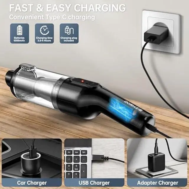Alt view image 4 of 6 - Handheld Vacuum Cordless, Car Vacuum with 16000Pa Powerful Suction, Lightweight at 1.3 lbs, Type-C Charge, Multiple Accessories, Rechargeable Vacuum Cleaners for Home Office Car Pet